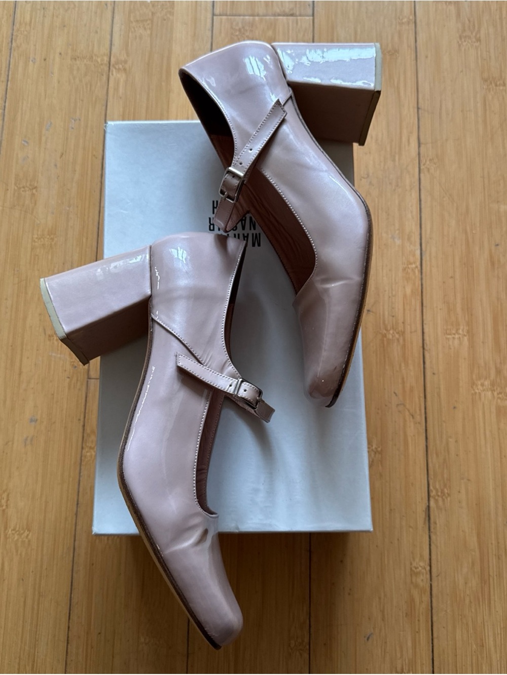 Mary Jane Blush Patent Mary Jane Block Heel - Picture 3 of 6